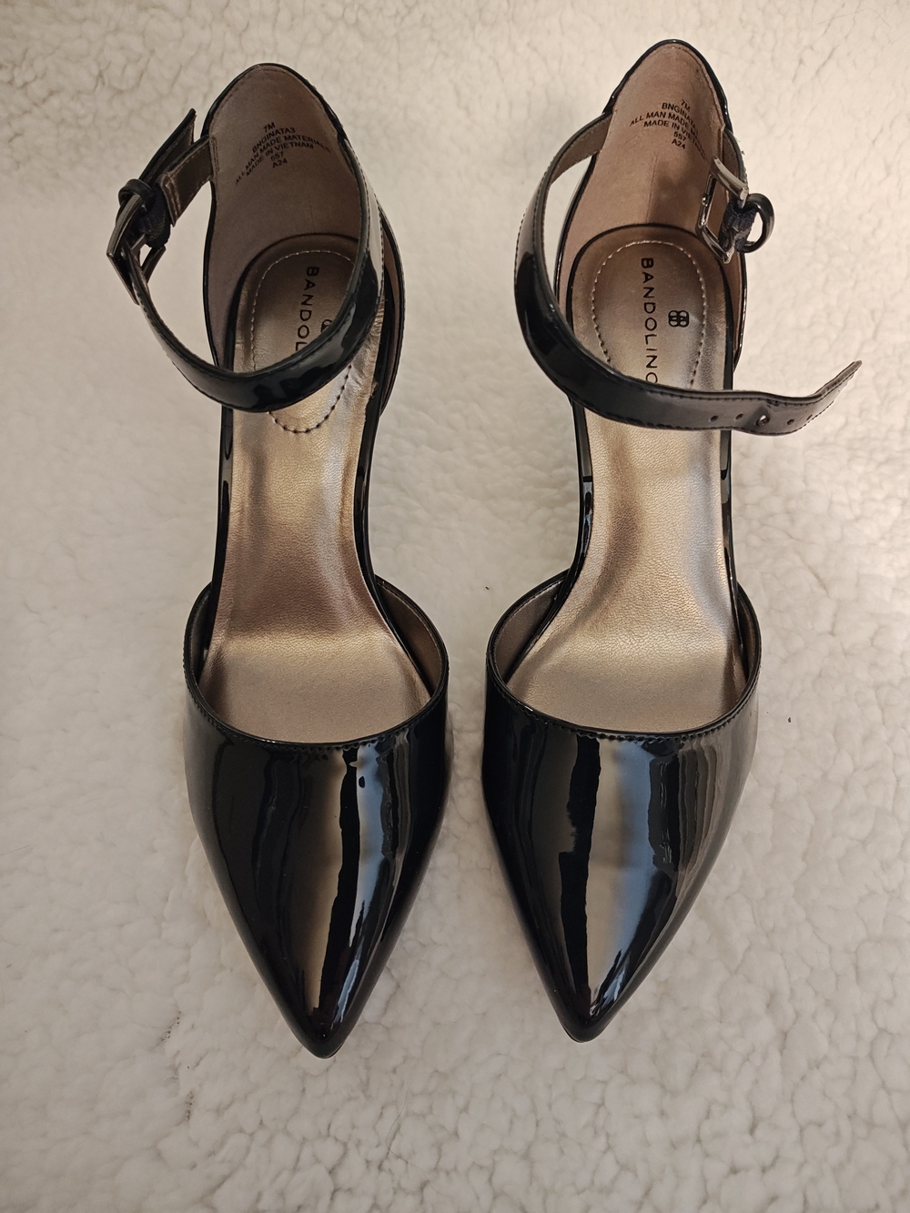 Bandolino Black Patent Pointed Ankle-Strap Heels